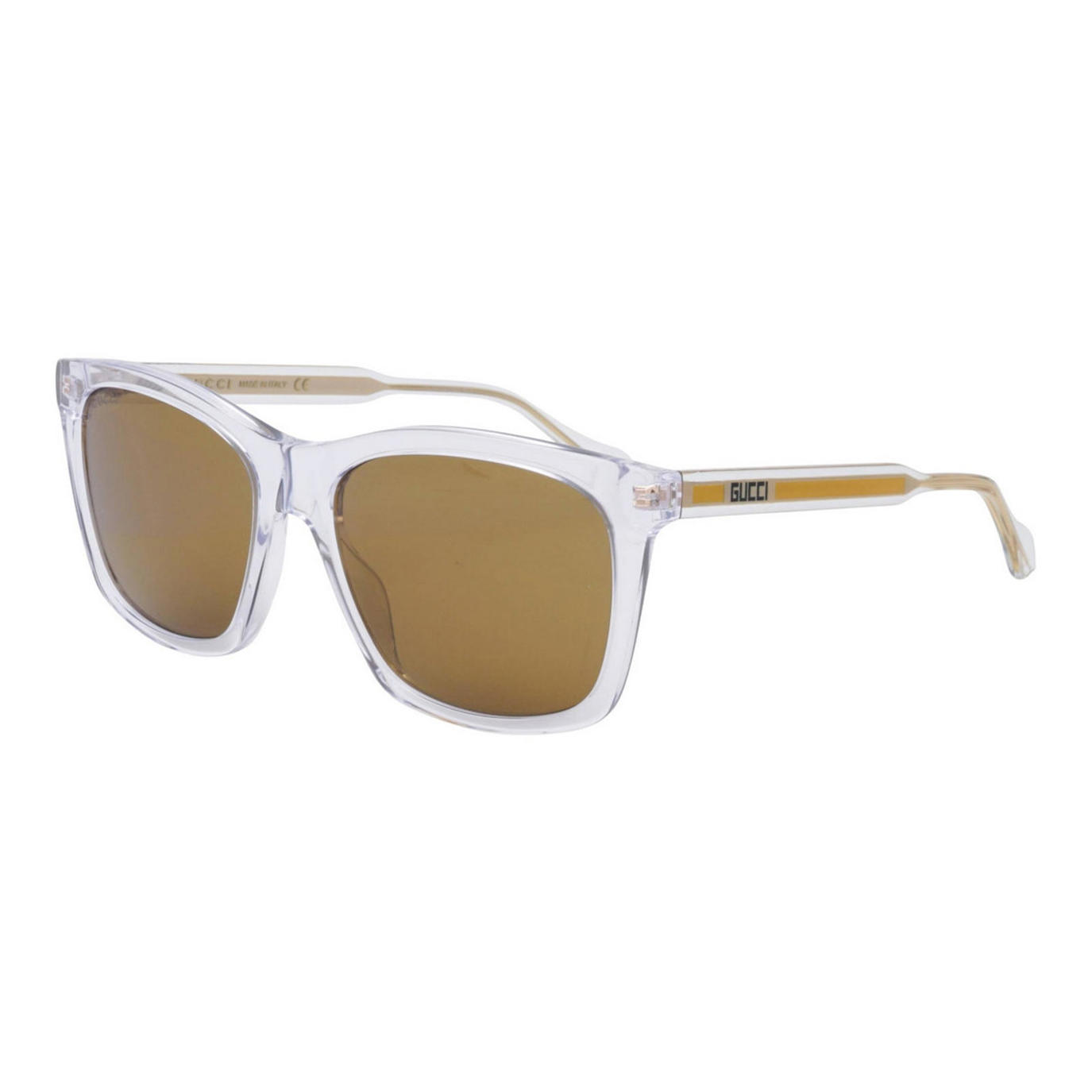 Gucci Gg0558s 006 Transparent Sqaure Contemporary Sunglasses Gold Accent